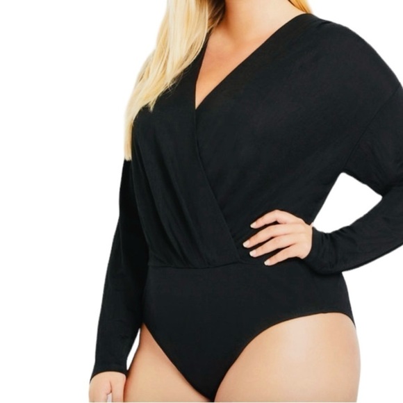 ELOQUII Wrap Front Ling Sleeve Bodysuit - Picture 1 of 5